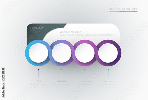 Vector Infographic 3d circle label template design.Infograph with 4 number options or steps. Infographic element for layout, process diagram, parts, chart, graphic, info graph, flowchart, presentation
