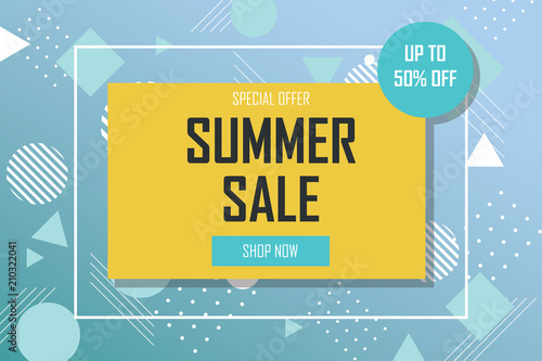 Summer sale banner template with trendy abstract geometric background. Discount, special offer, Vector illustration