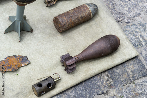 Military ammunition and mines in the water, sappers