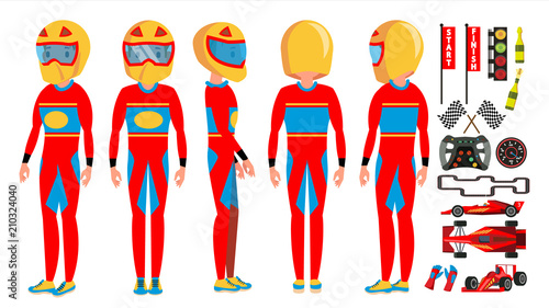 Sport Car Racer Male Vector. Modern Driver. Isolated Flat Cartoon Character Illustration