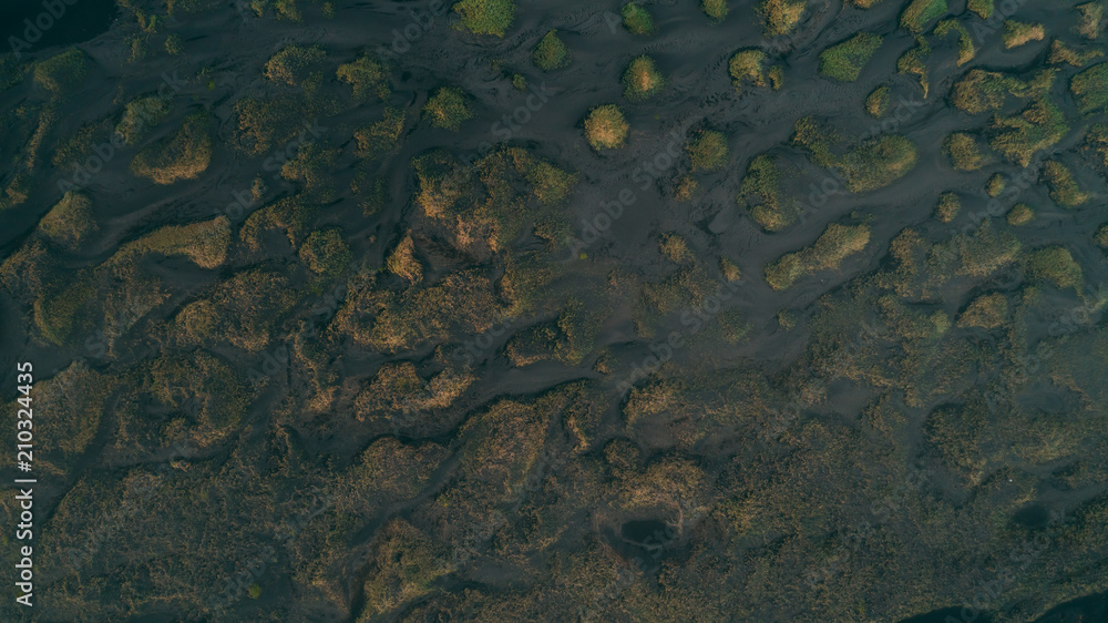 stokksnes top down aerial view of black sand