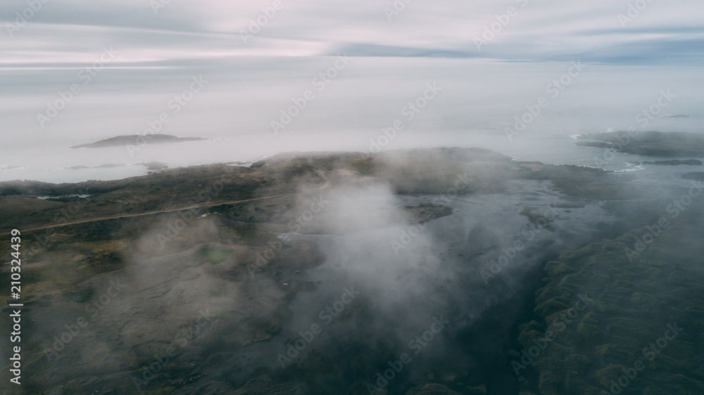 aerial view of stokksnes with clouds and sea