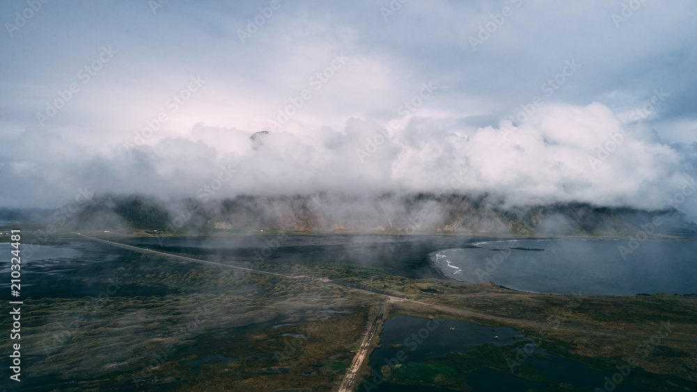 panorama view of stokksnes and vestrahorn in iceland