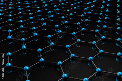 Graphene molecular grid, graphene atomic structure concept, hexagonal geometric form, nanotechnology background 3d rendering