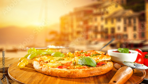 fresh hot pizza in Italy 