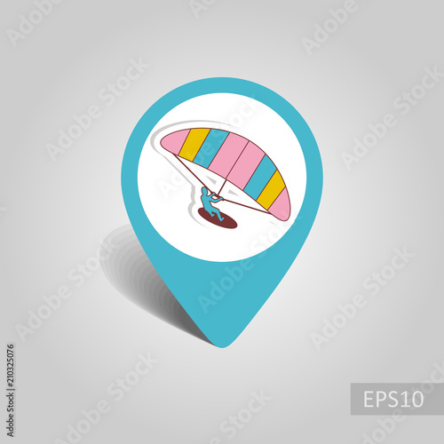 Kite boarding surfing pin map icon. Vacation