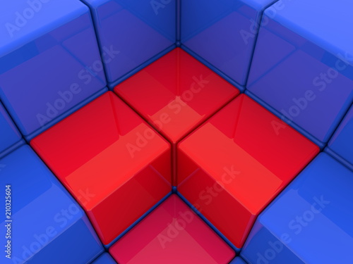 Construction of toy blocks in red and blue