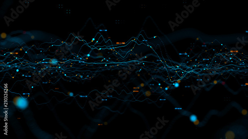 3d render abstract background with graph made of dot particles. Finance graph with details. Complex repeatable graphs..