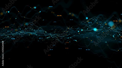 3d render abstract background with graph made of dot particles. Finance graph with details. Complex repeatable graphs. Loopable animation of up and down graph changing
