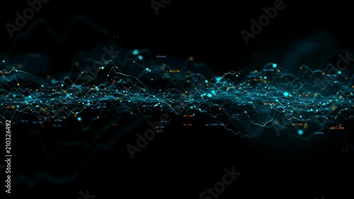 3d render abstract background with graph made of dot particles. Finance graph with details. Complex repeatable graphs. Loopable animation of up and down graph changing
