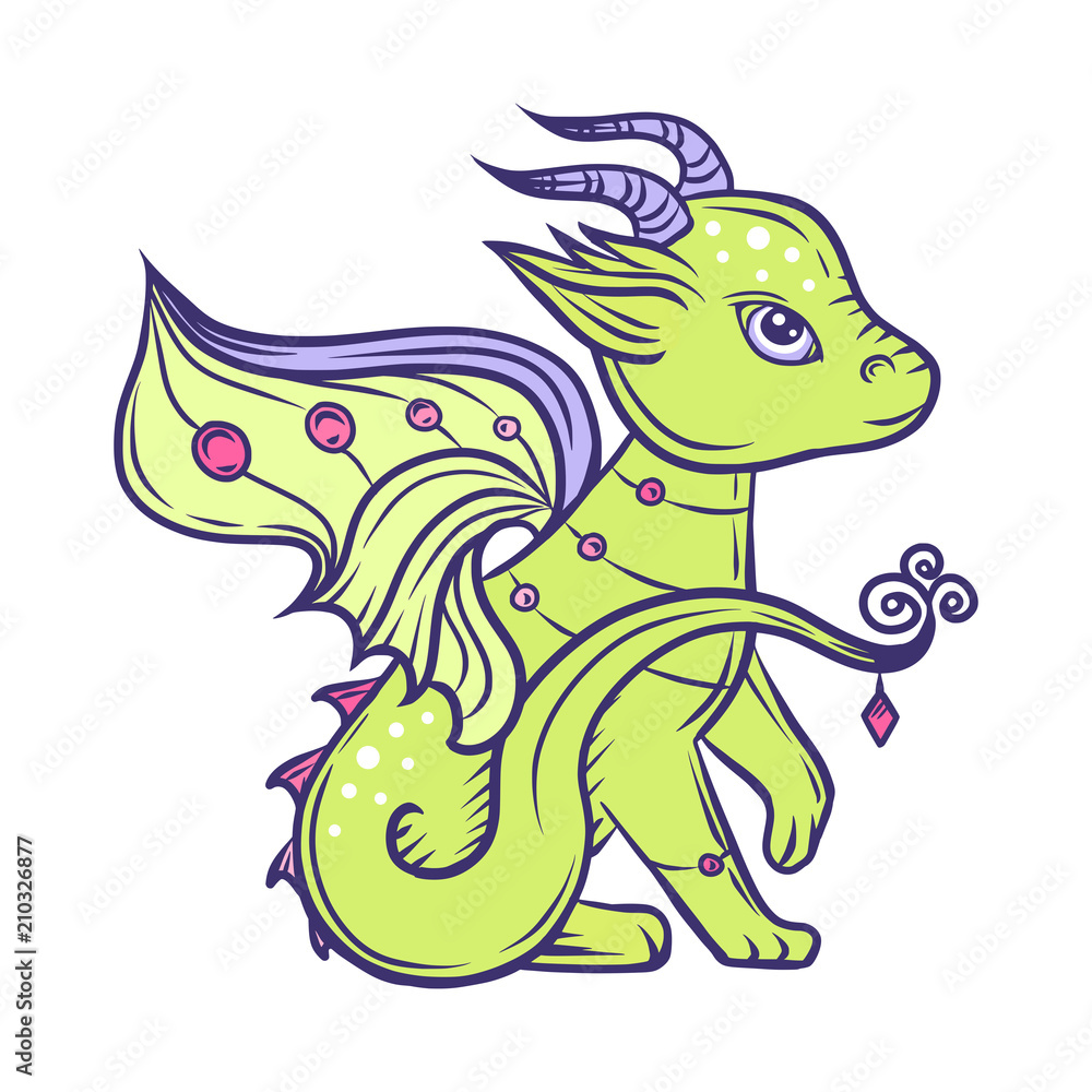 Hand drawn green dragon, vector illustration. Hand drawn green dragon, vector illustration.