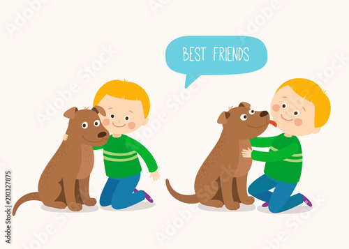 Kids and pets. Little boy with a dog.