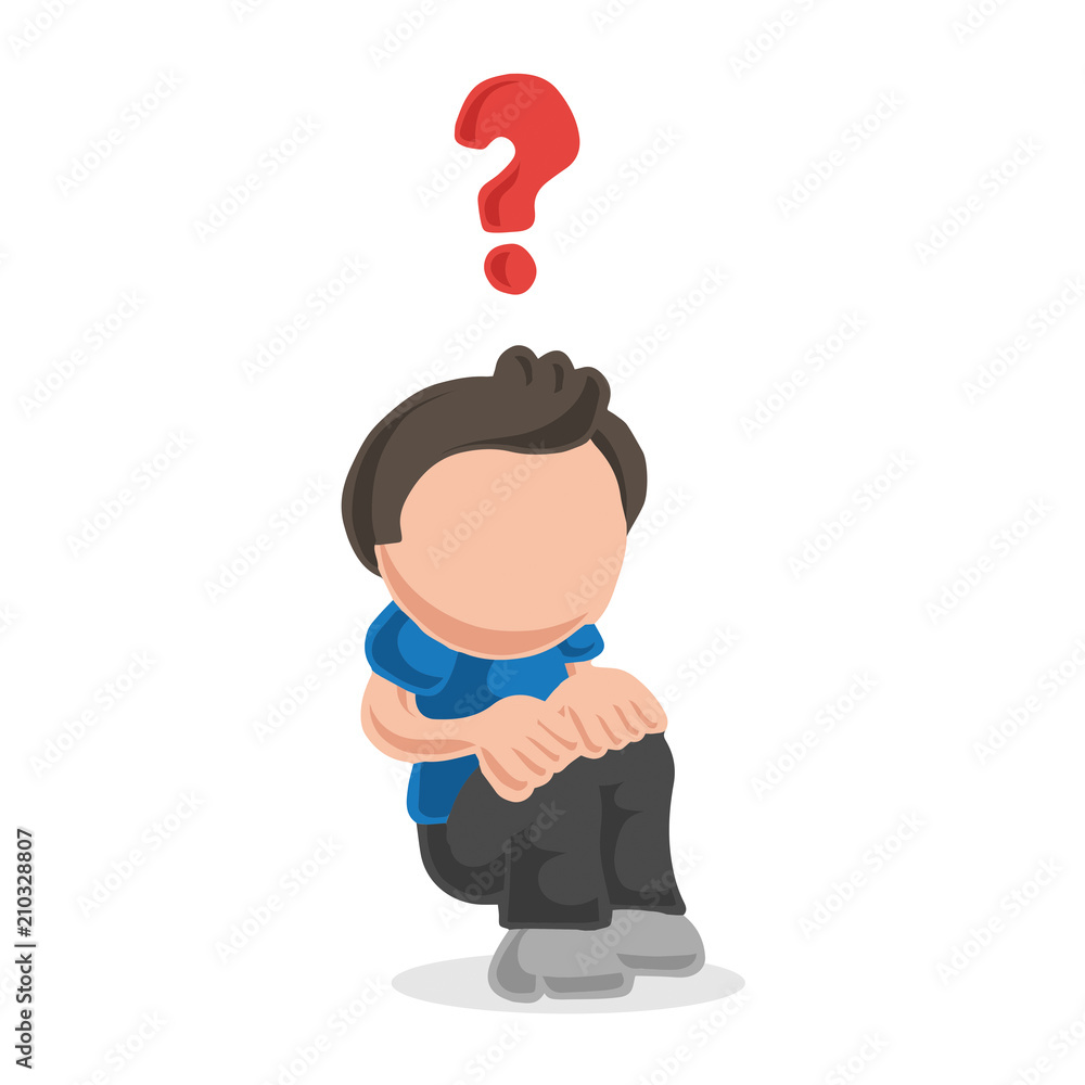 Vector hand-drawn cartoon of man sitting and confused Vector hand-drawn cartoon of man sitting and confused