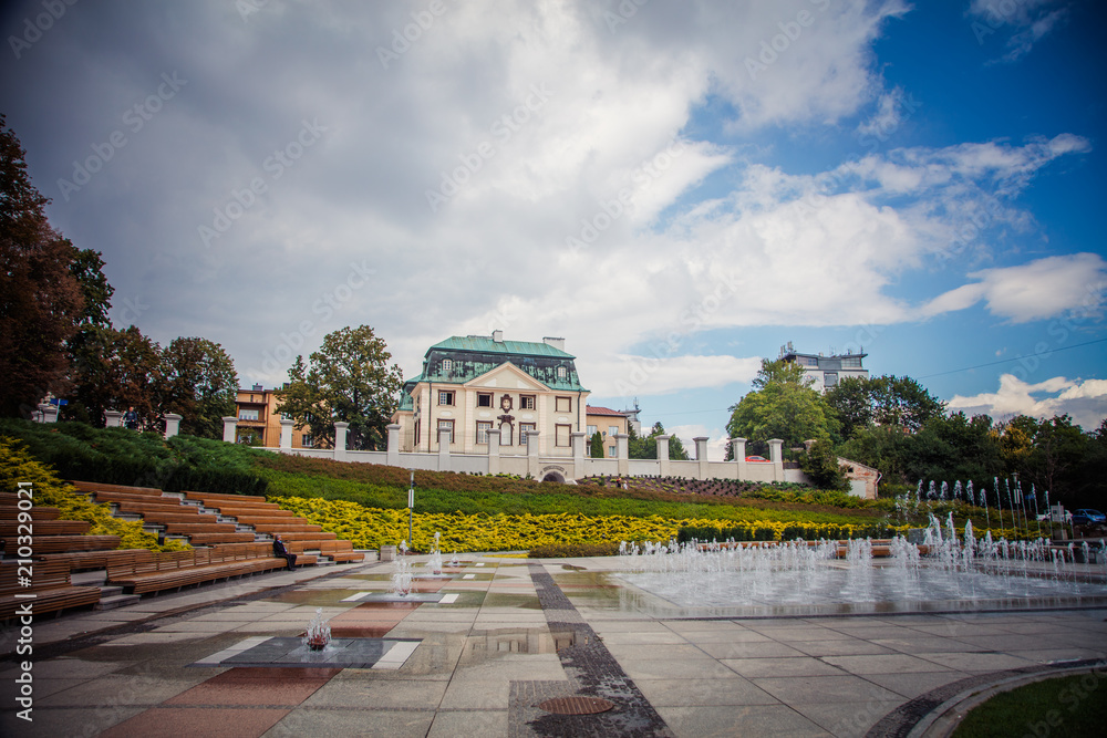 Fototapeta premium Rzeszow fountain and Lubomirski palace