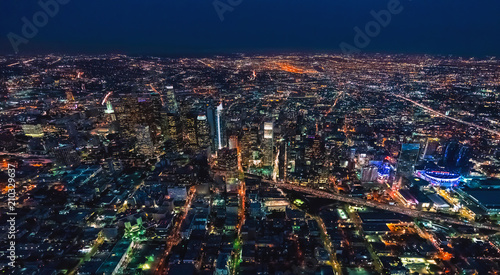 Aerial view of Downtown Los Angeles at twilight