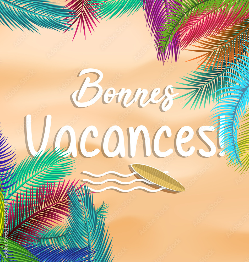Summer vacation background vector France concept with tropical leaf.

