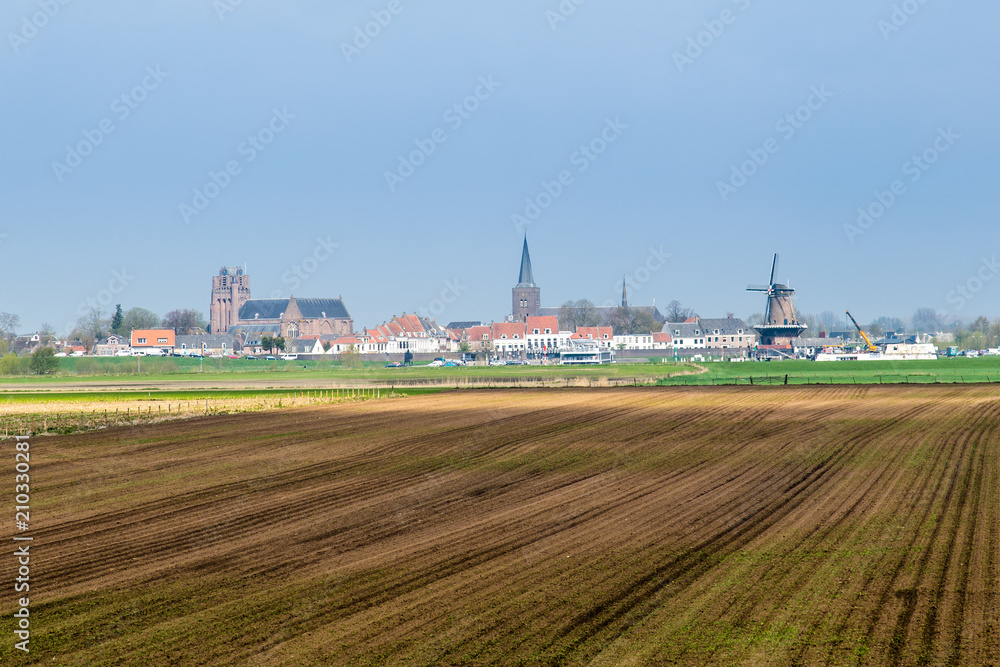Cityscape of the acnient little city Amerongen along the river Rhine in the  Netherlands