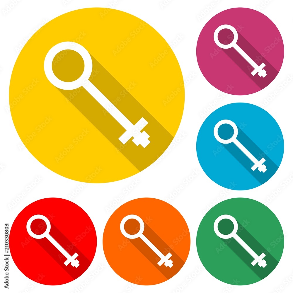 Key icon, Key icon in flat style, color icon with long shadow Key icon, Key icon in flat style, color icon with long shadow