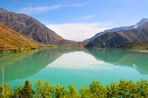 Turquoise Lake Iskanderkul (Iskander Kul) Fann mountains, Tajikistan, Central Asia 