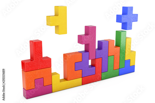 Logical Thinking Concept. Different Colorful Shapes Wooden Blocks. 3d Rendering