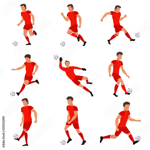 Soccer team in action, player beats the ball. Vector illustration © greenpicstudio