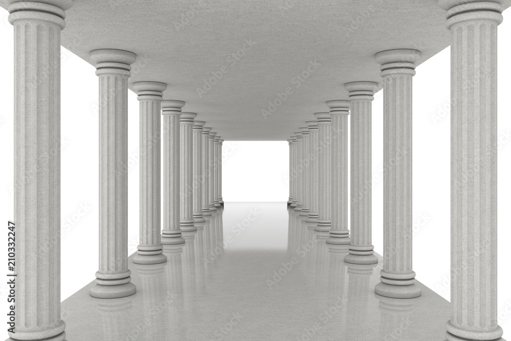 Long Corridor Tunnel Between Classic Columns. 3d Rendering Long Corridor Tunnel Between Classic Columns. 3d Rendering