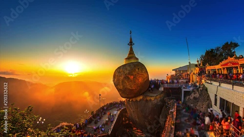 4K Timelapse of Golden rock or Kyaikhtiyo or Kyaiktiyo pagoda where is the landmark of Myanmar