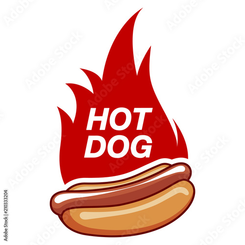 Flame Hotdog. Vector isolated flat illustration fast food for poster.