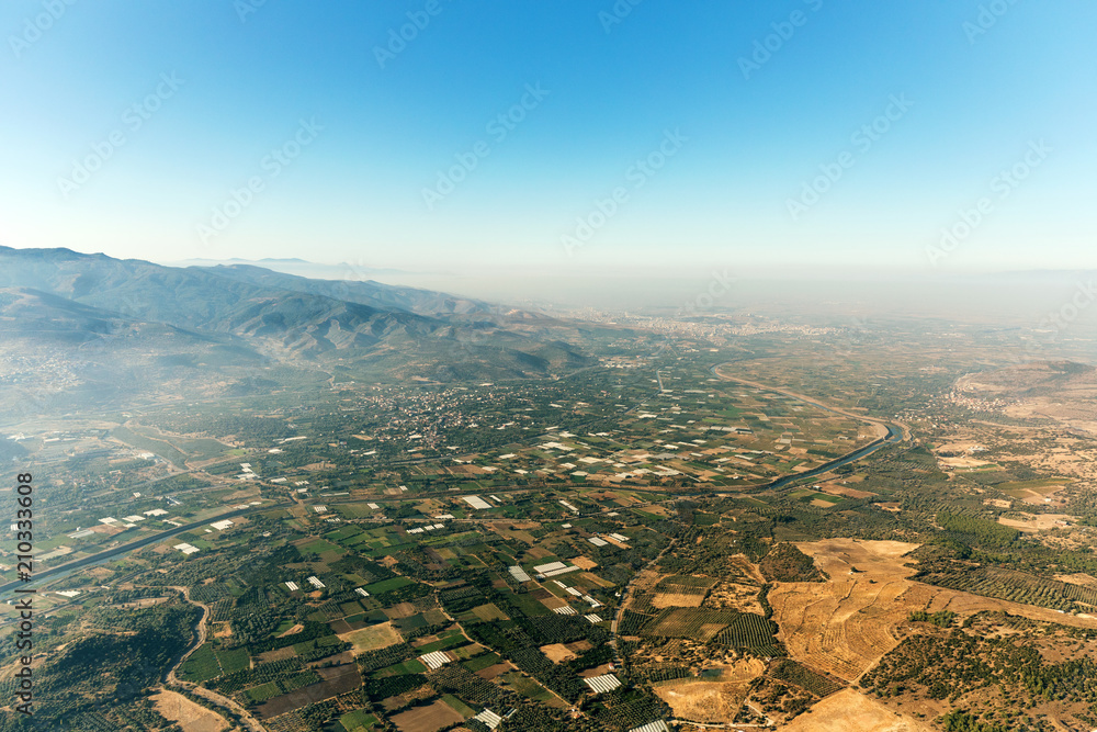 Aerial landscape with farms