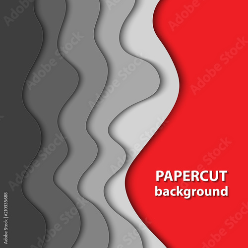 Vector background with white, gray and red paper cut shapes. 3D abstract paper art style, design layout for business presentations, flyers, posters, prints, decoration, cards, brochure cover.