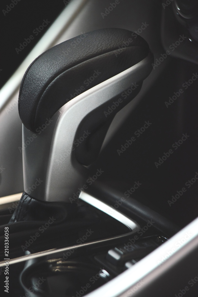 Closeup gearbox of car black color,Black car gear auto of city car