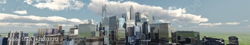 panorama of the city against the sky with clouds, 3D rendering