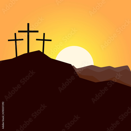 3 crosses and sunset