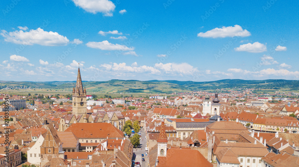 Aerial view of the whole city of Sibiu Romania 