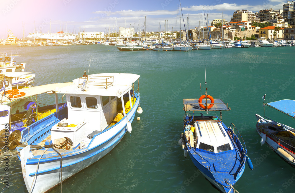 Boats in the old port of Heraklion. Crete, Greece, Europe