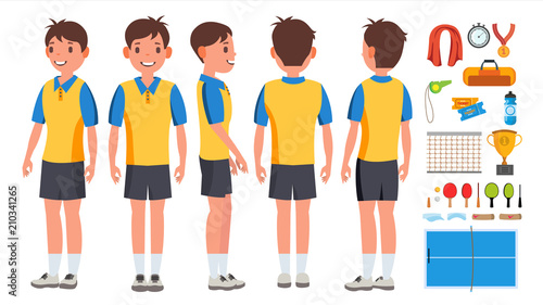Table Tennis Player Male Vector. Game Match. Ping Pong. Isolated Flat Cartoon Character Illustration