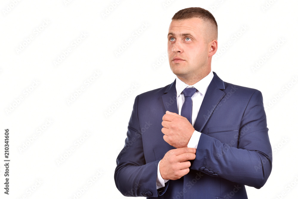 Man in suit on white background. Confident businessman. Office worker. Man in suit on white background. Confident businessman. Office worker.
