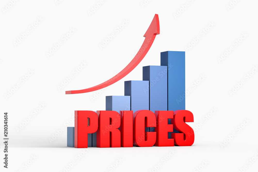 chart and arrow with prices ,business concept chart and arrow with prices ,business concept