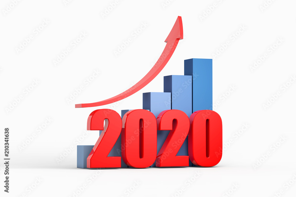 chart and arrow with 2020 ,business concept chart and arrow with 2020 ,business concept