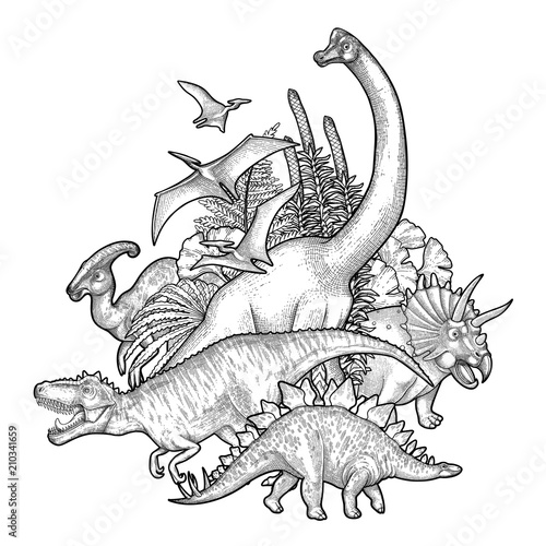 Group of graphic dinosaurs