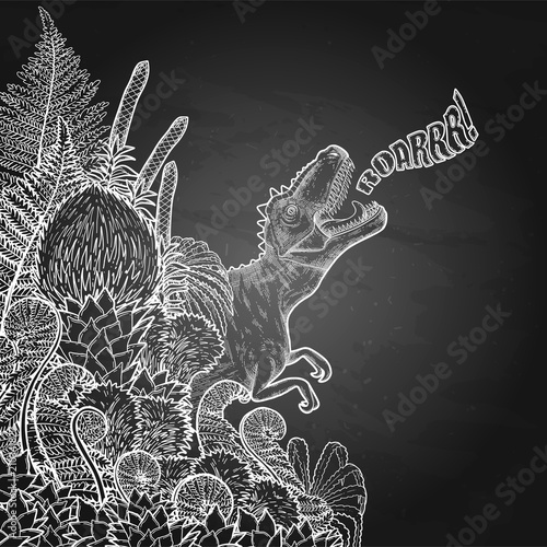 Graphic dinosaur and prehistoric plants