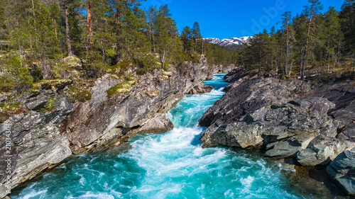 Mountain river in spring. Hordaland, Norway.