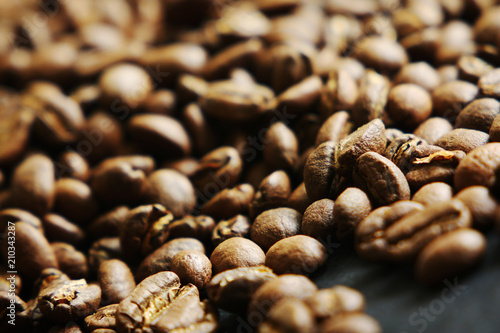 Beautiful background with scattered coffee beans