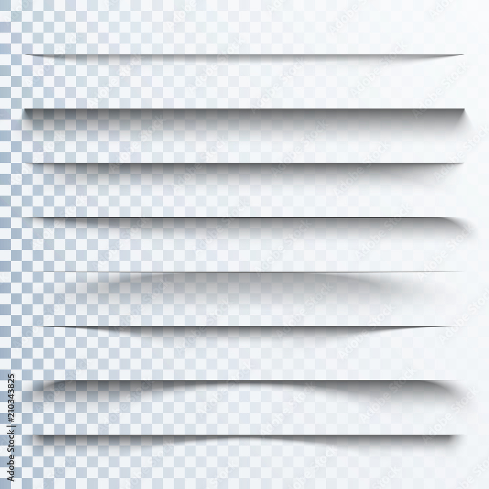 Obraz premium 3d transparent shadows effect. Page dividers with transparent shadows. Pages separation set. Transparent shadow realistic illustration