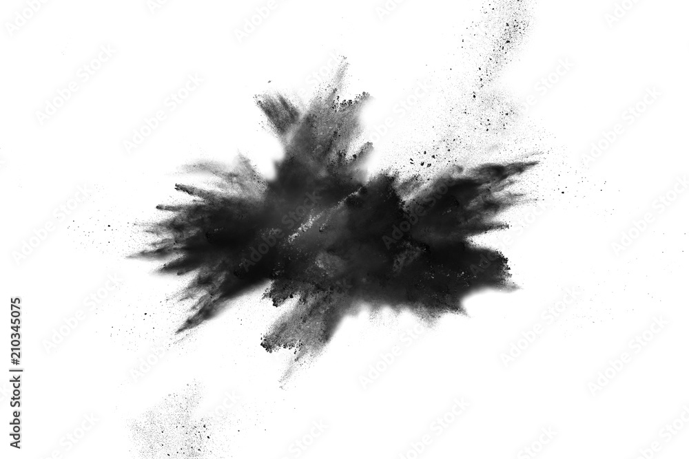 Black powder explosion isolated on white background Black powder explosion isolated on white background