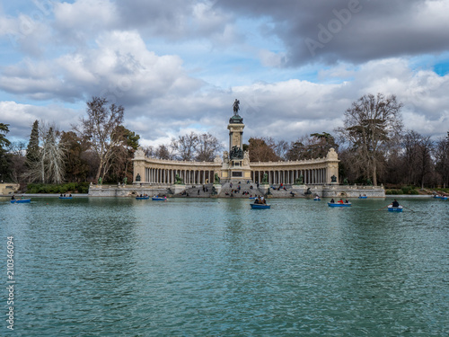 Wonderful lake in Retiro Park Madrid with its paddle boats