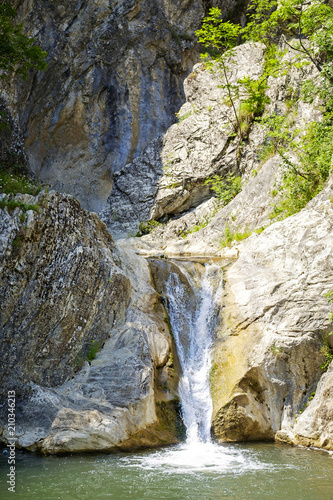 Landscape of mountain waterfall in sunny weather 4