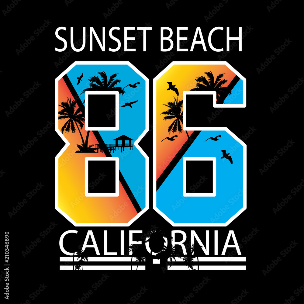 california sunset beach typography for t shirt and other use ,vector illustration art