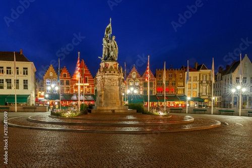 Brugge. Market square at sunset.