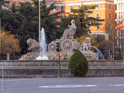 Fountain and roundabout at Cibeles Square in Madrid